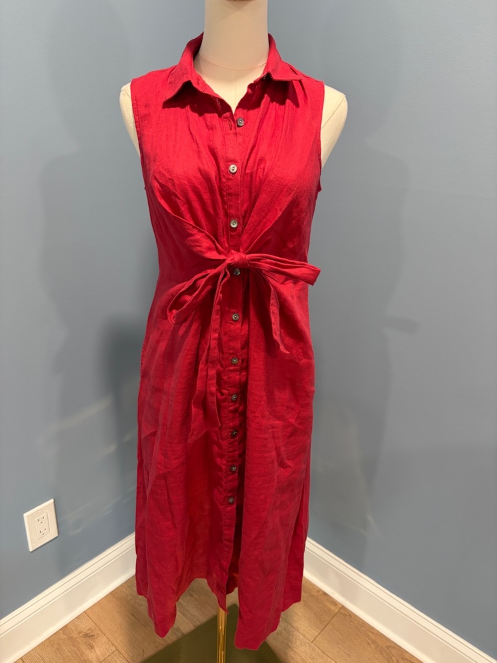 J. Jill Love Linen Cranberry Shirt Dress XS Petite Sleeveless Button Front